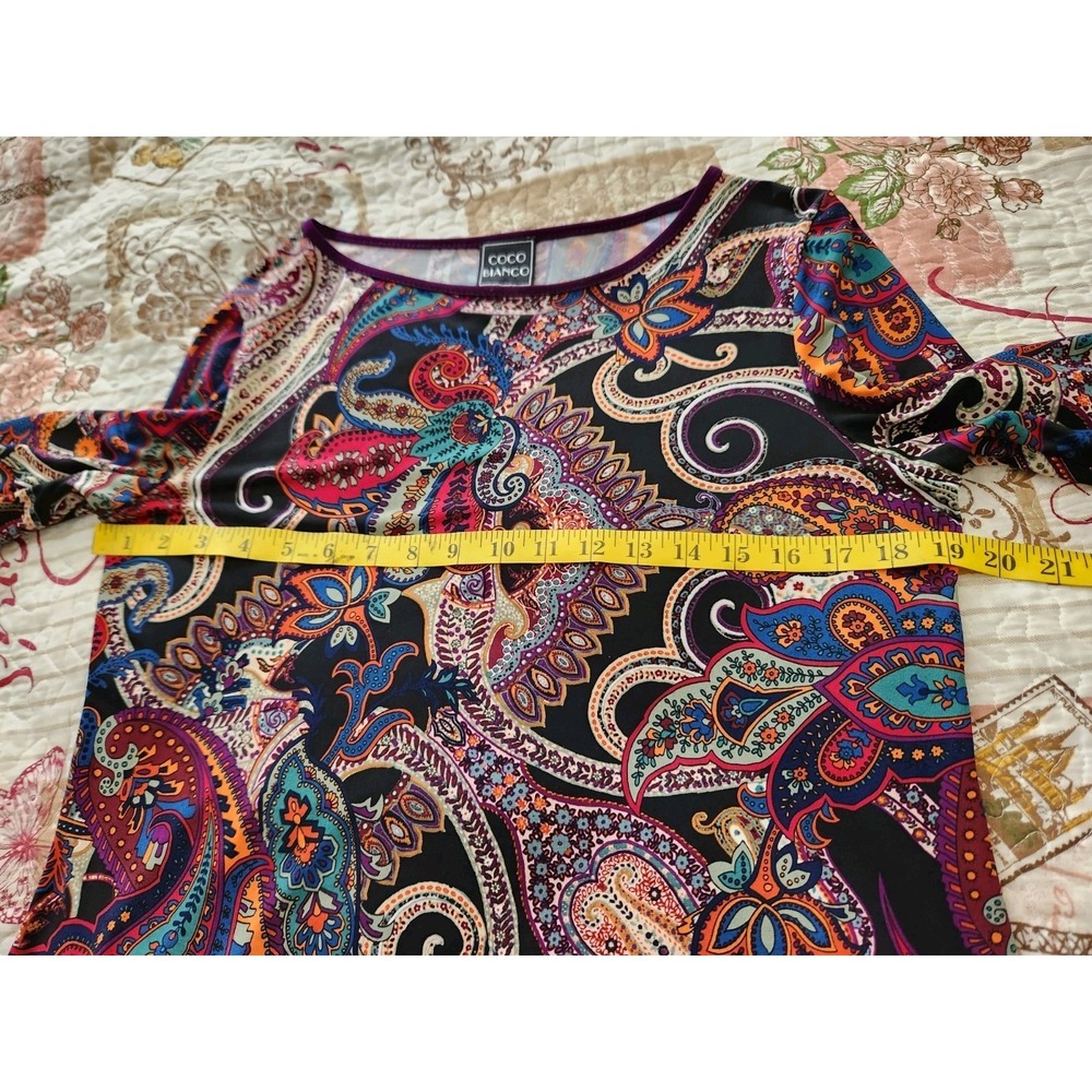 Coco Bianco Vintage Black Floral Paisley Round Neck Bell Long Sleeve Top Size M - Picture 7 of 9